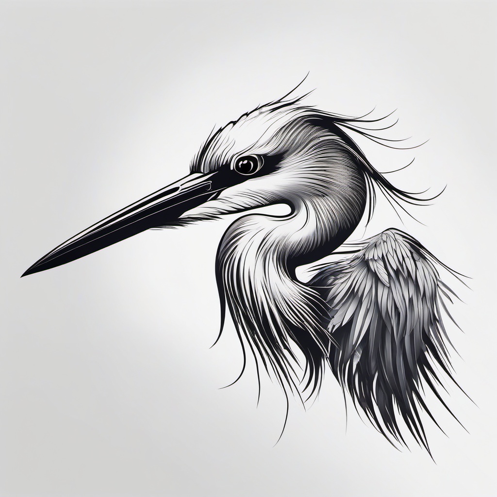 Heron Bird Tattoo - Heron in a tattoo design  minimal tattoo design, white background