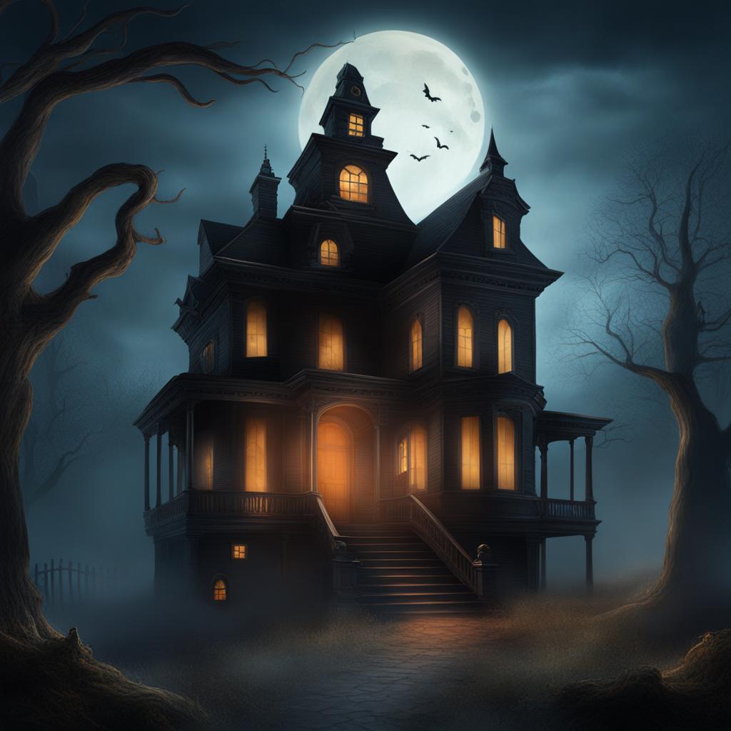 haunted house - illustrate a spooky haunted house with ghostly apparitions and eerie surroundings. 