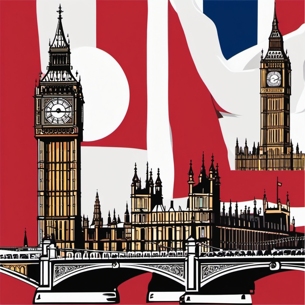 London clipart - Big Ben and London Bridge with British charm,  color clipart, vector art