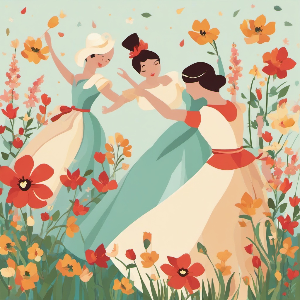 May clipart - May Day celebration with dancing and flowers  