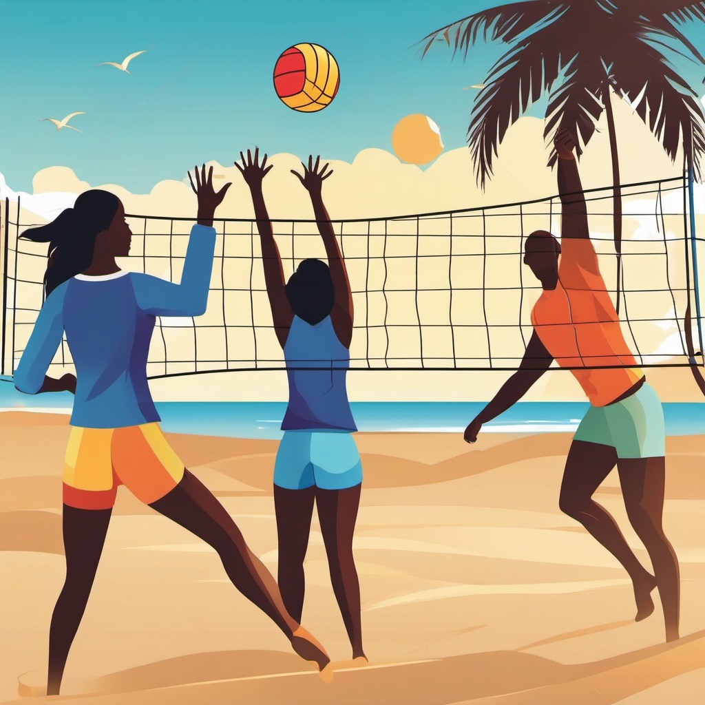 Beach Volleyball clipart - Energetic beach volleyball game, ,vector color clipart,minimal