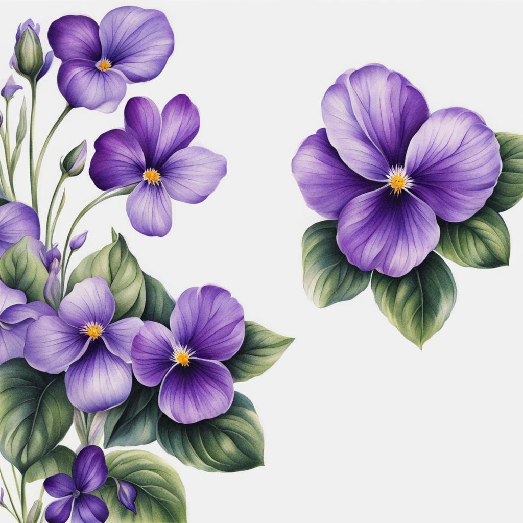 Violet tattoo, Tattoos featuring the charming and delicate violet flower.  vivid colors, white background, tattoo design