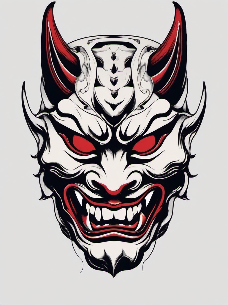 small hannya mask tattoo  simple color tattoo,white background,minimal