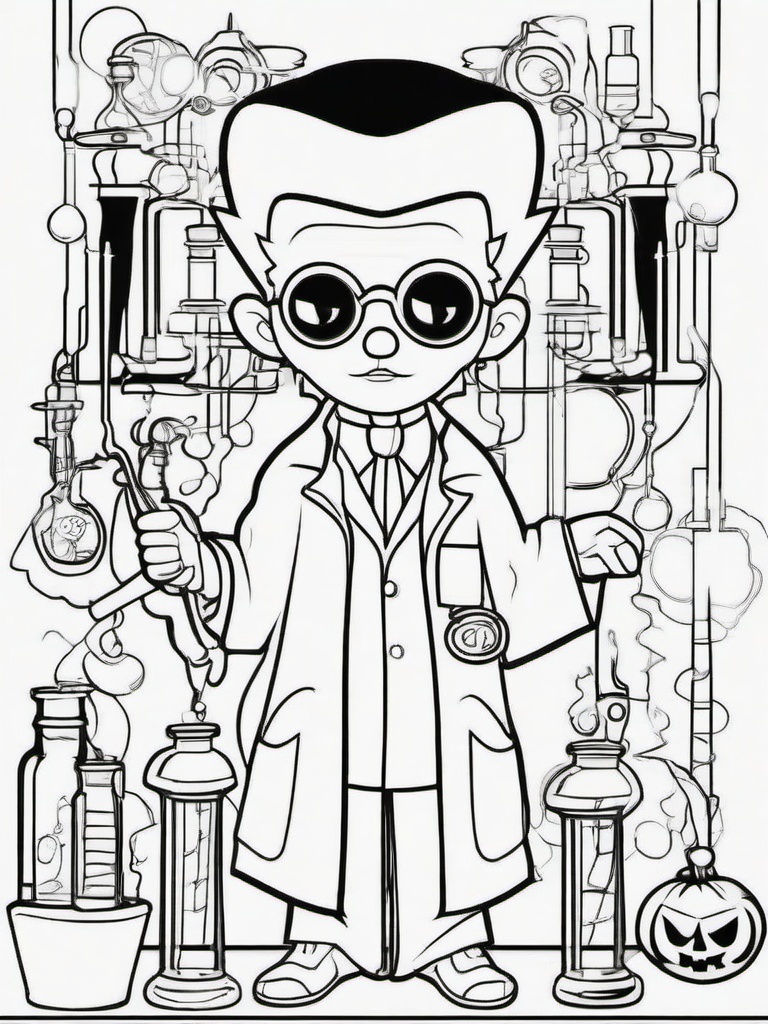 Mad Scientist Coloring Pages - Eccentric Halloween Experimenter  minimal black outline printable sheet, coloring page