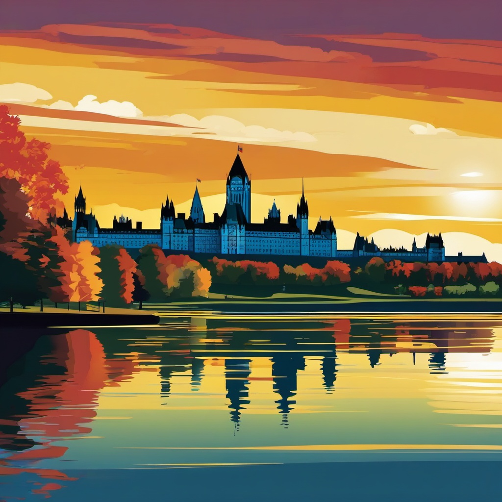 Ottawa clipart - Parliament Hill and Ottawa River,  color vector clipart