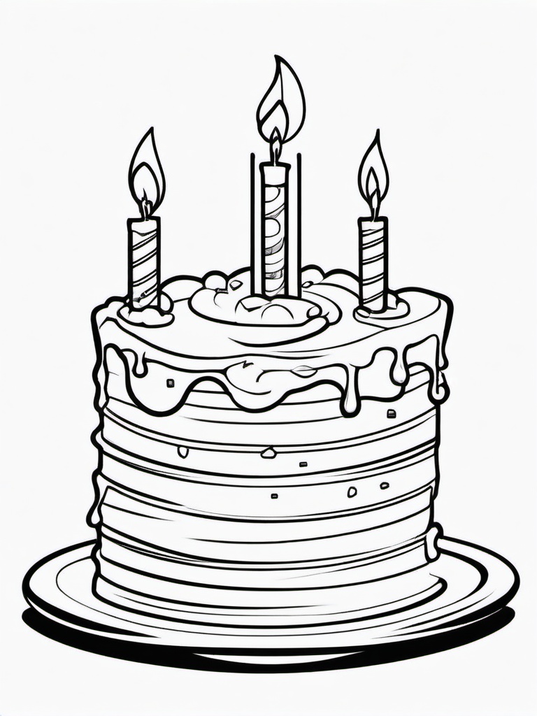 Birthday Candles Coloring Pages - Bright Candles on a Delicious Cake  minimal black outline printable sheet, coloring page