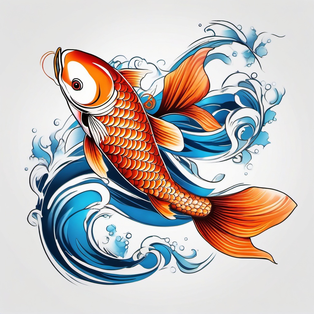 Avatar Koi Fish Tattoo,a tattoo inspired by the legendary Avatar koi fish, signifying transformation and power. , tattoo design, white clean background