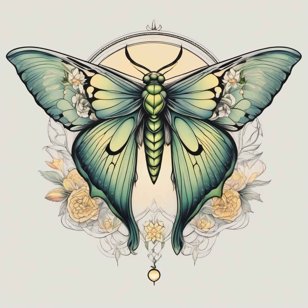 Fairy Tattoo: Lunar Moth Fairy  simple color tattoo style,white background