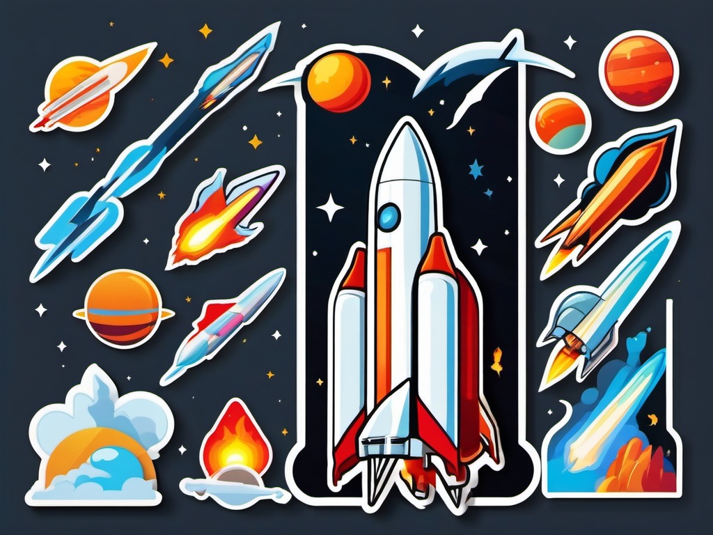 Rocket Sticker - Launching into excitement, ,vector color sticker art,minimal