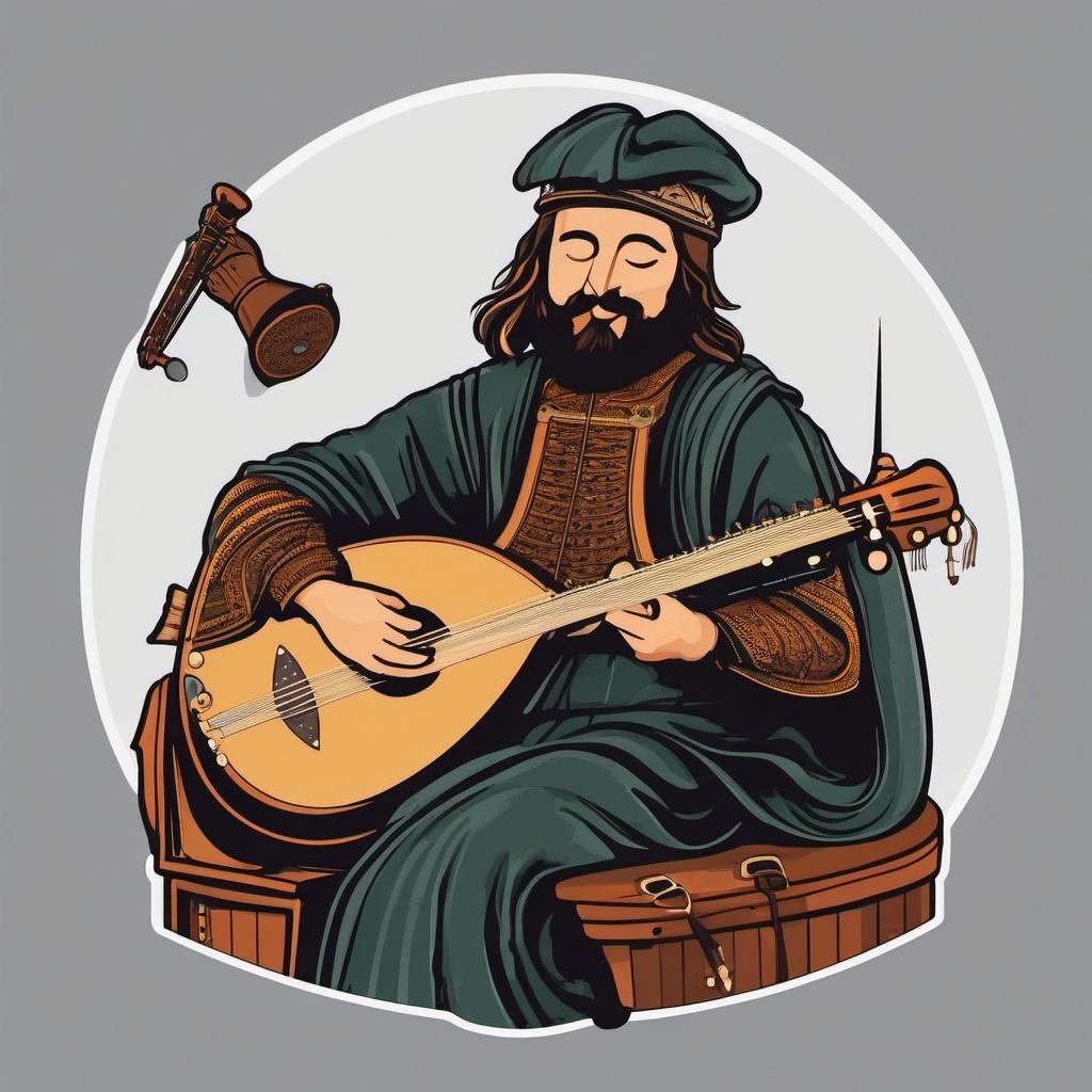 Hurdy-Gurdy Sticker - Producing folk and medieval sounds with the hurdy-gurdy, , sticker vector art, minimalist design