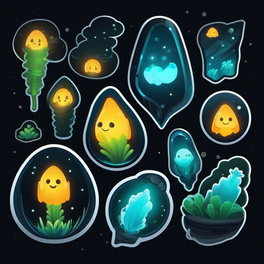 Glowworms in Cave Emoji Sticker - Bioluminescent marvels in the subterranean world, , sticker vector art, minimalist design