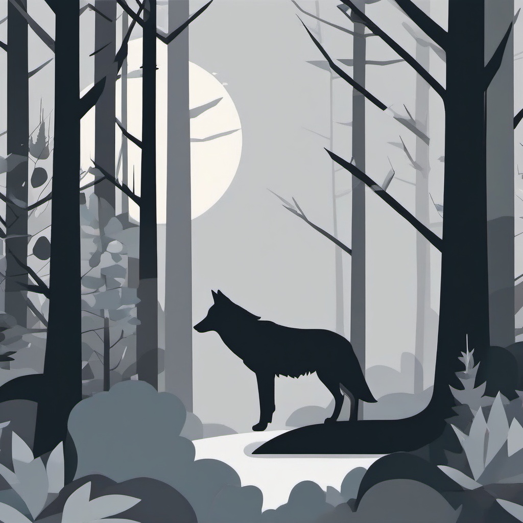 Grey Wolf Clip Art - Grey wolf in a forest setting,  color vector clipart, minimal style