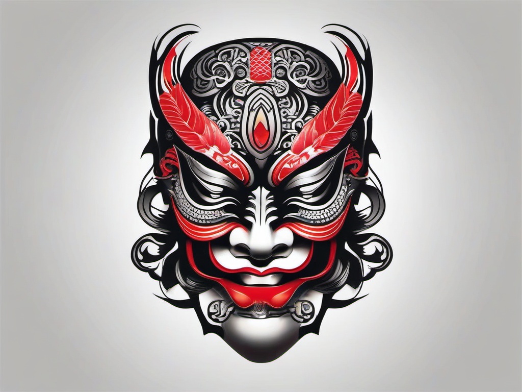 japanese tattoo mask designs  simple color tattoo,white background,minimal