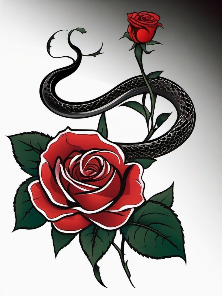 Snake Tattoo with Rose - Tattoo featuring a snake entwined with a rose.  simple vector tattoo,minimalist,white background