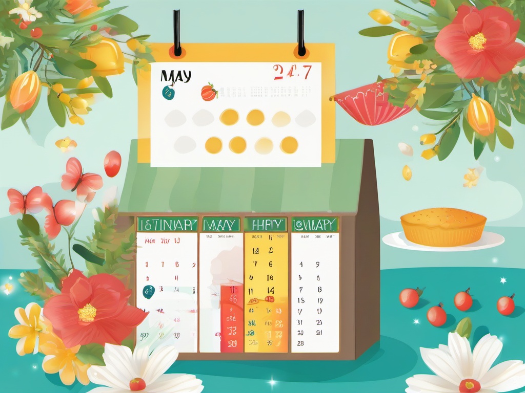 May clipart - calendar page for May with holiday events  