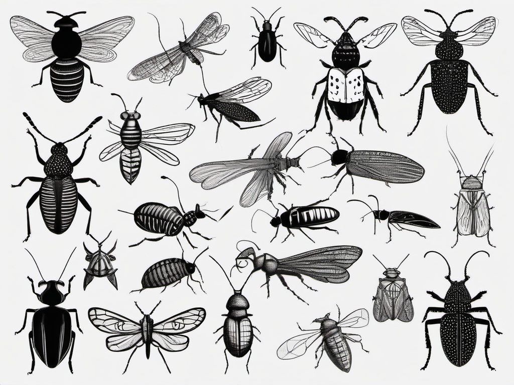 drawing of bugs  minimal rough scribbles,doodles,black and white