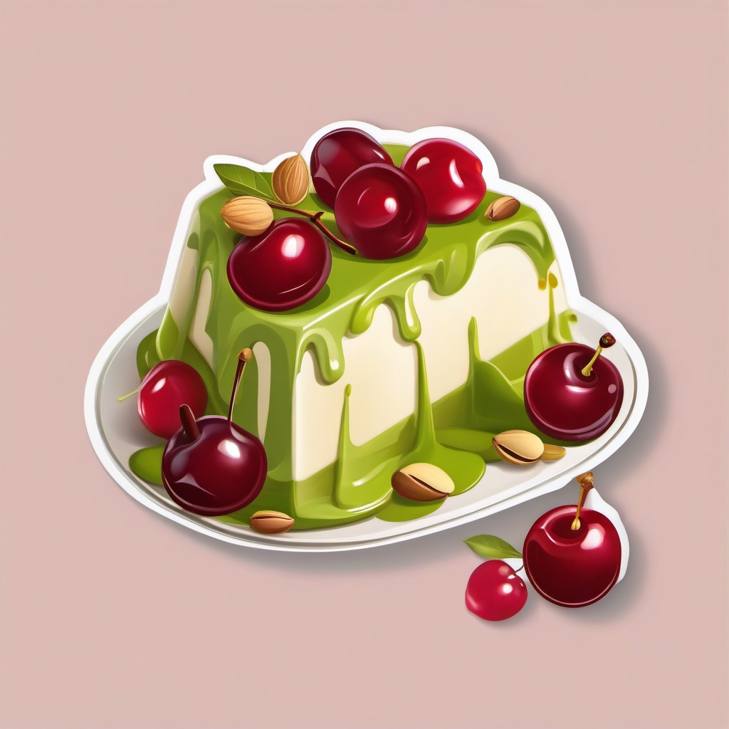 Pistachio Cherry Semifreddo sticker- Creamy pistachio semifreddo with swirls of cherry compote. A semi-frozen Italian treat that's both creamy and fruity., , color sticker vector art