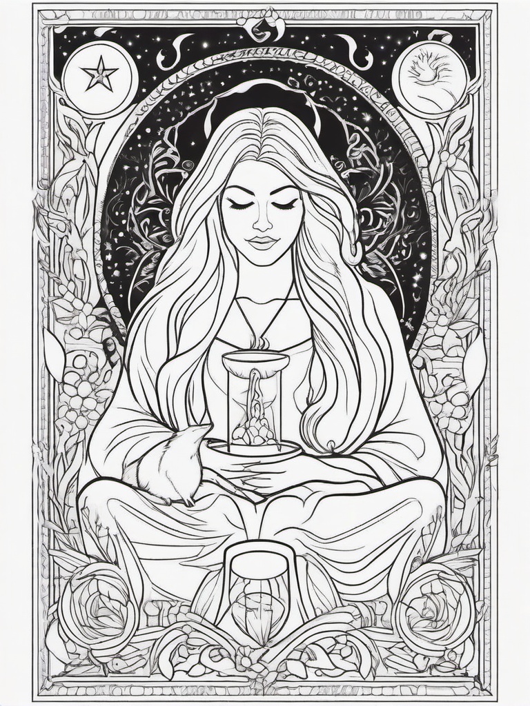 Witch's Spell Coloring Pages - Chanting Magical Words in the Dark  minimal black outline printable sheet, coloring page