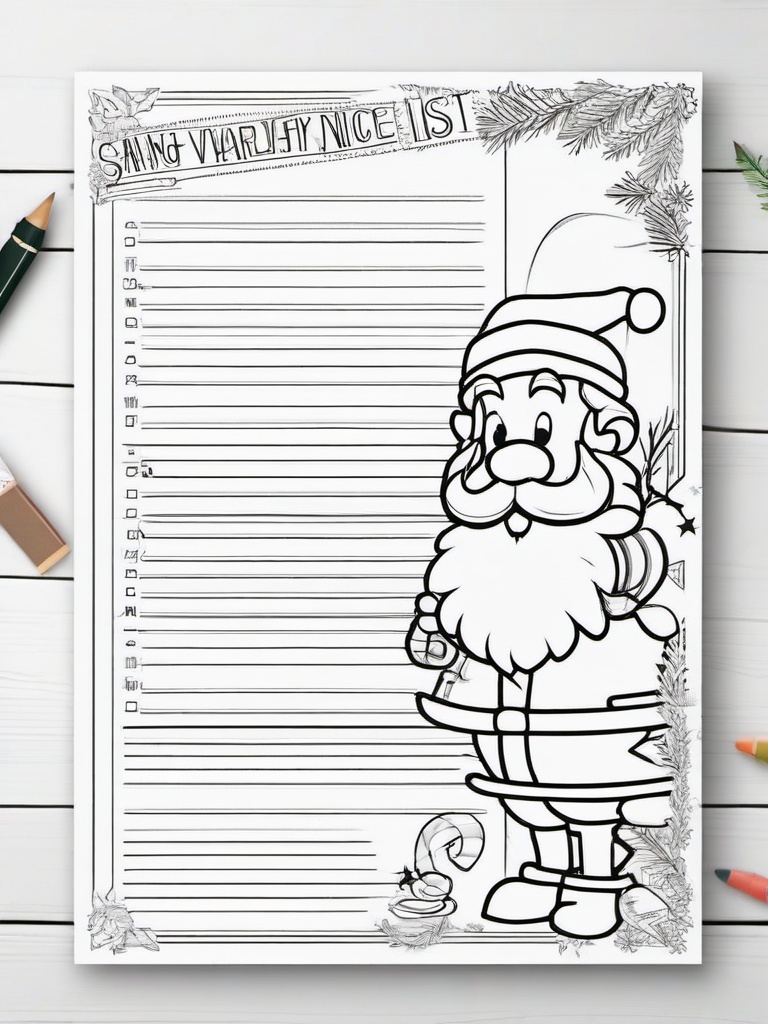 Santa Checking List Coloring Pages - Reviewing His Naughty and Nice List  minimal black outline printable sheet, coloring page