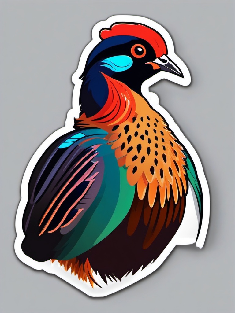 Common Pheasant Sticker - A colorful male common pheasant displaying vibrant plumage, ,vector color sticker art,minimal