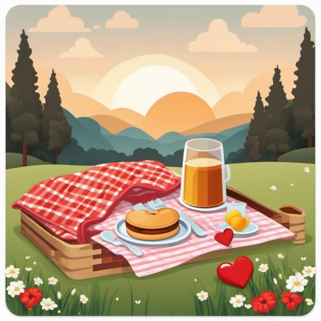 Romantic Picnic Blanket Setting Emoji Sticker - A cozy spot for sharing love, , sticker vector art, minimalist design