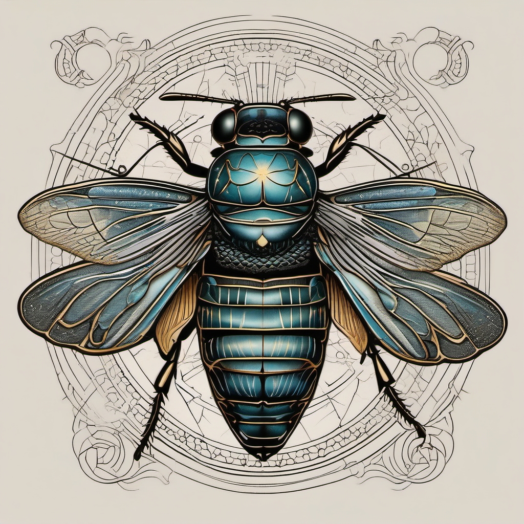 Cicada with celestial elements tattoo: Celestial connection gracefully etched in art.  simple color tattoo style