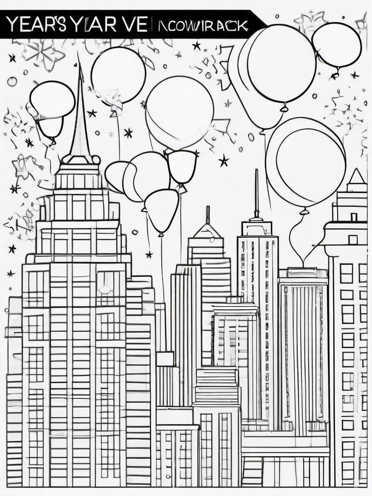 New Year's Eve Coloring Pages - Countdown Celebration for the New Year  minimal black outline printable sheet, coloring page