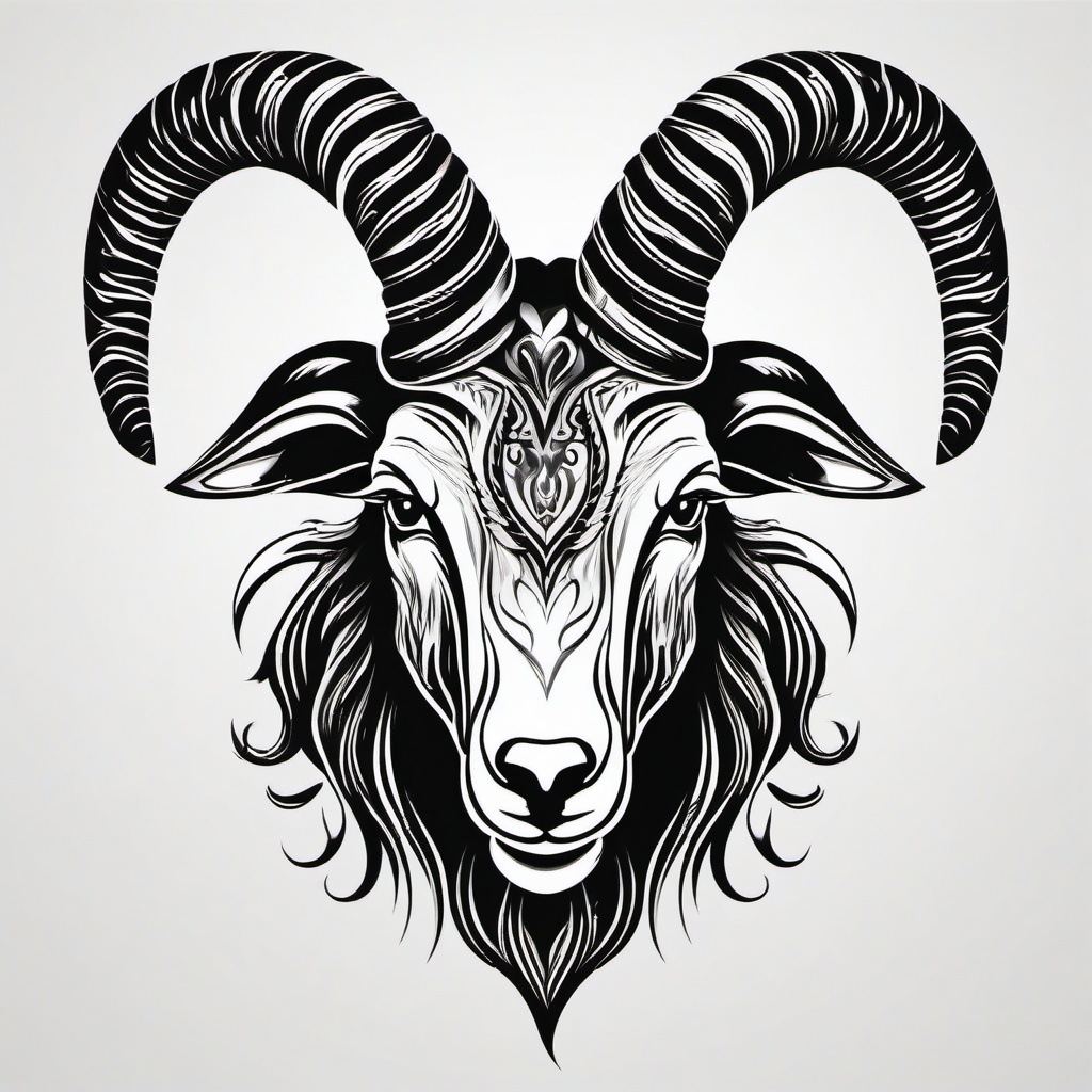 Evil Goat Tattoo - A tattoo capturing the essence of an evil or malevolent goat.  simple color tattoo design,white background