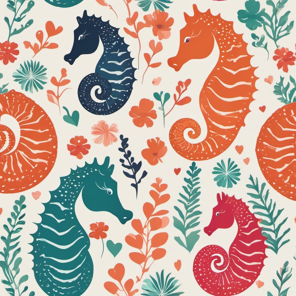 Affectionate Seahorse Pair in Love Clip Art - An affectionate pair of seahorses in a loving embrace,  color vector clipart, minimal style