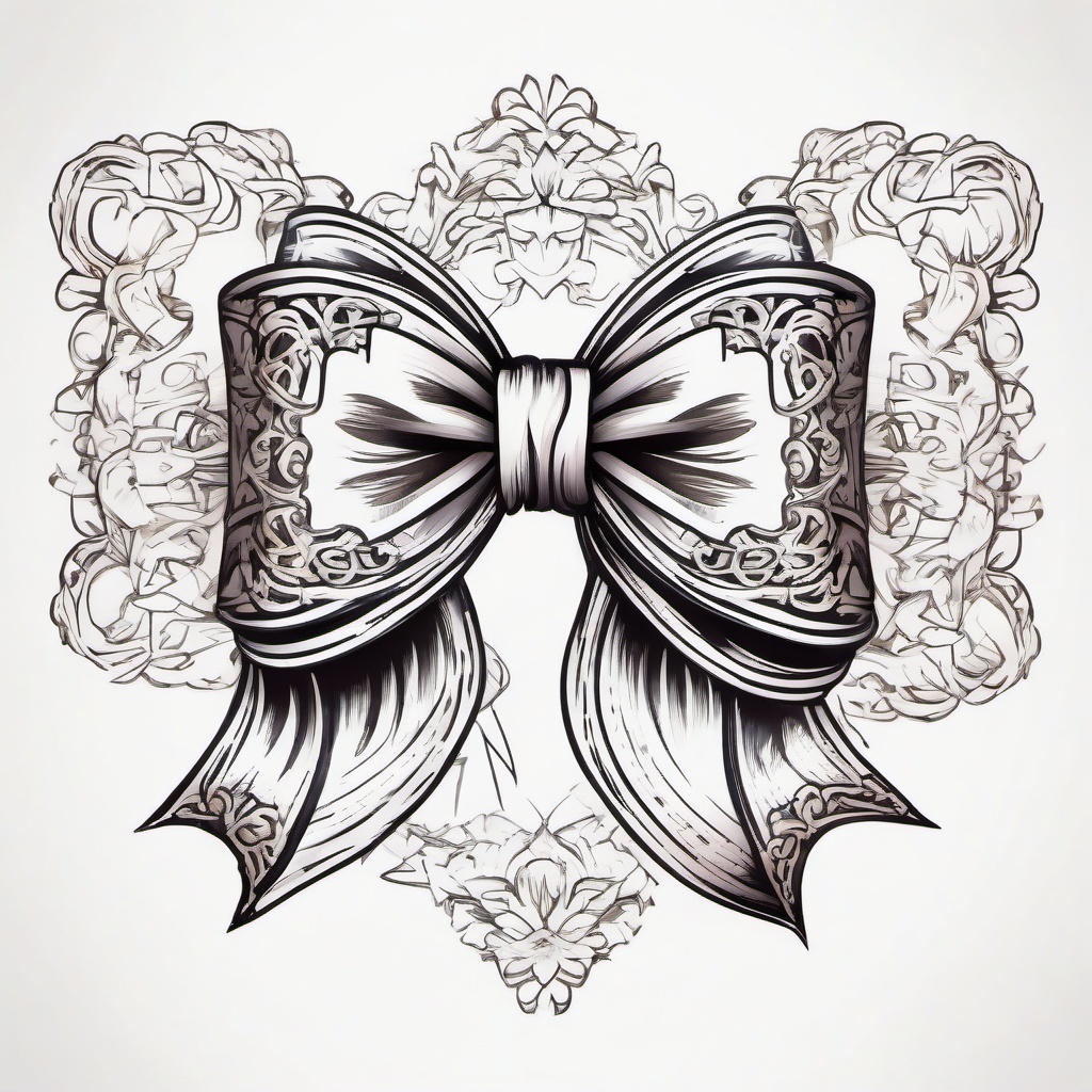 bow with frilly ribbons   ,tattoo design, white background
