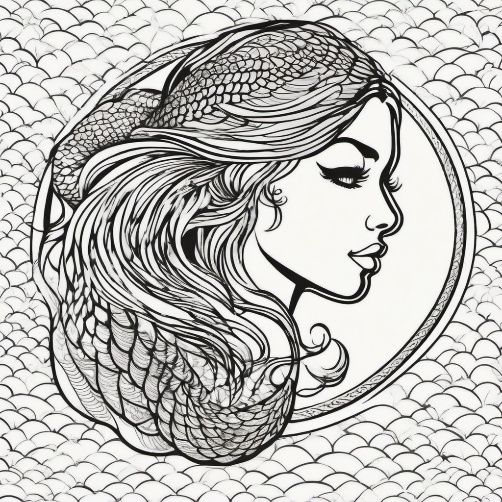 Mermaid Tattoo Scales - Focus on the intricate scales of a mermaid with a tattoo that emphasizes their beauty.  simple vector color tattoo,minimal,white background