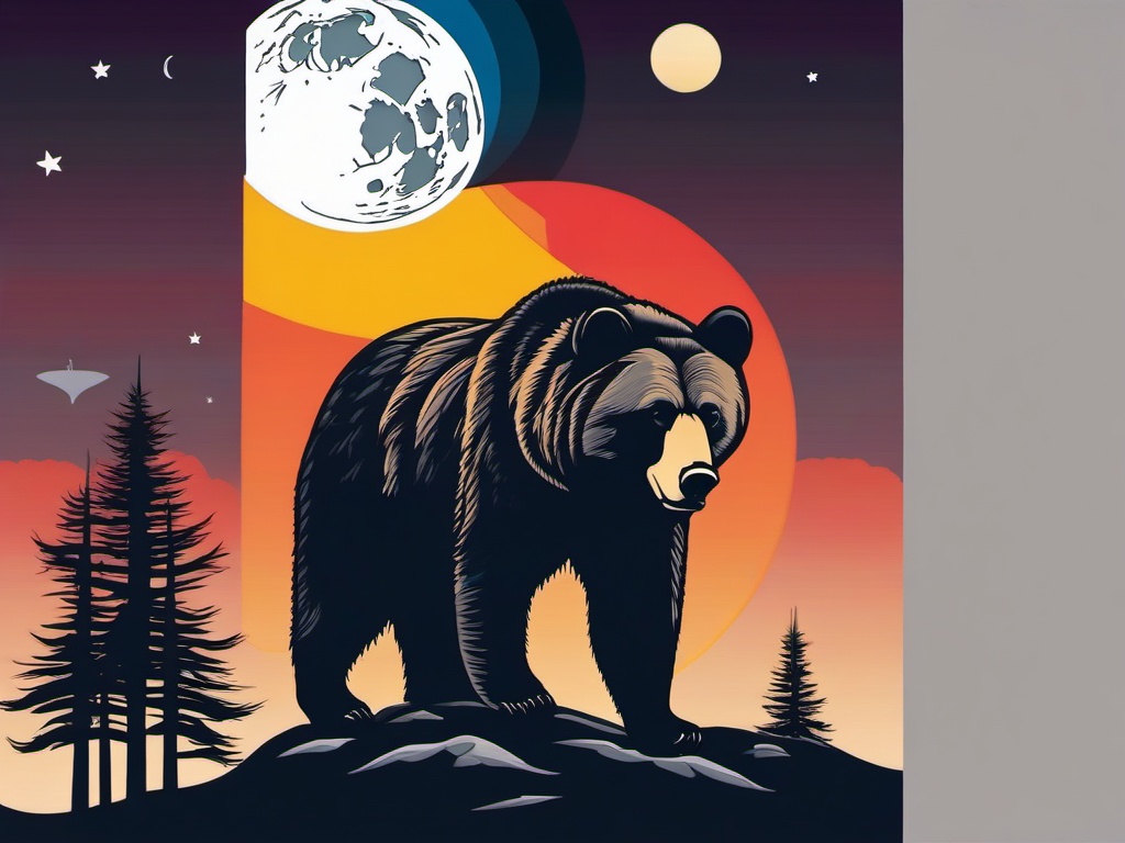 bear and moon tattoo  simple vector color tattoo