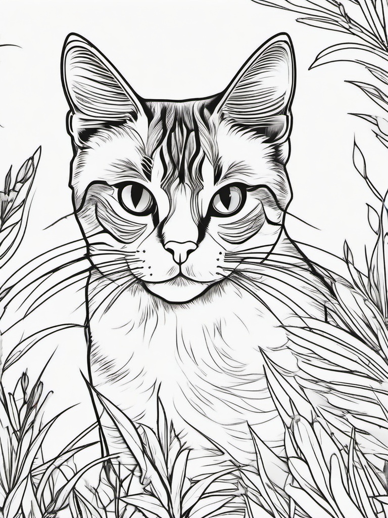 Cat and Bird Coloring Pages - Curious Cat Watching a Bird  minimal black outline printable sheet, coloring page