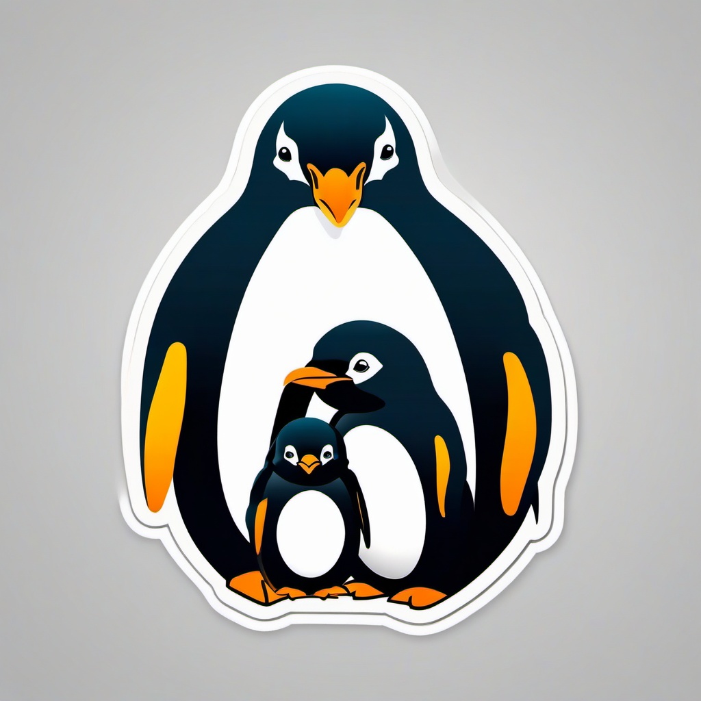 Penguin Family Sticker - A happy family of penguins huddled together. ,vector color sticker art,minimal