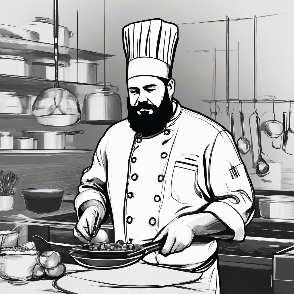 sketch of chef  minimal rough sketch scribbles,doodles,black and white