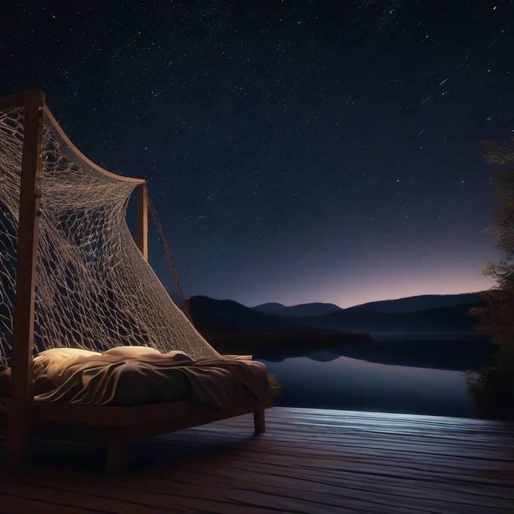 Frayed net casts dreams into the starry night sky.  8k, hyper realistic, cinematic