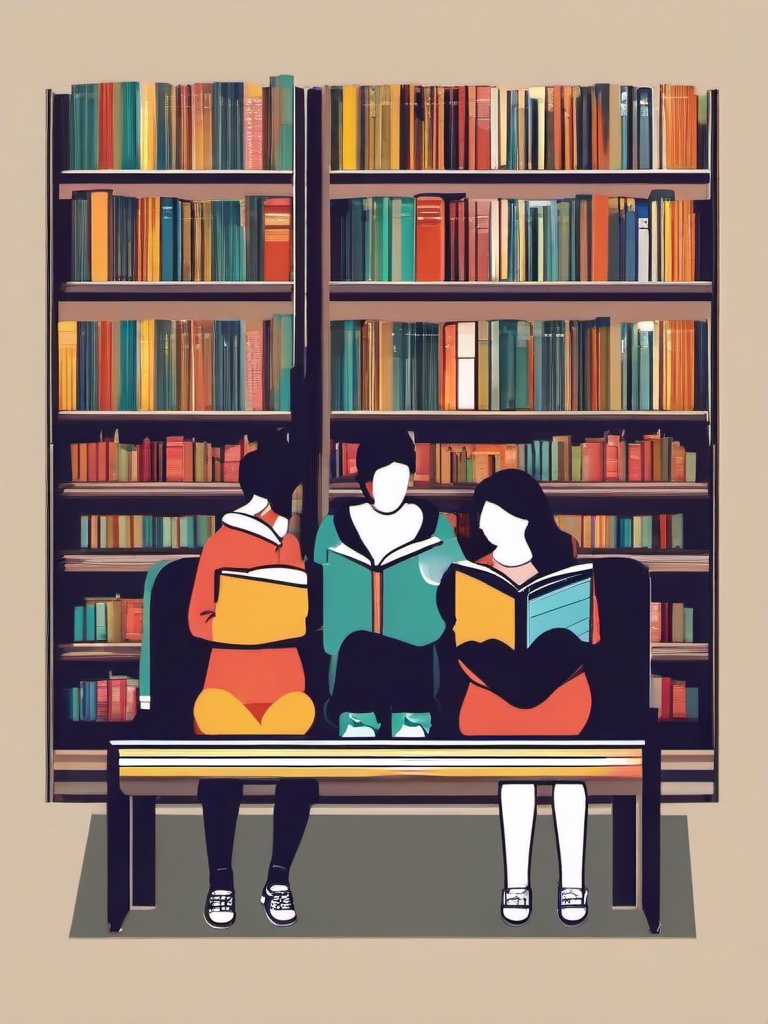 Reading clipart - group of students reading in a library  color,minimalist,vector clipart