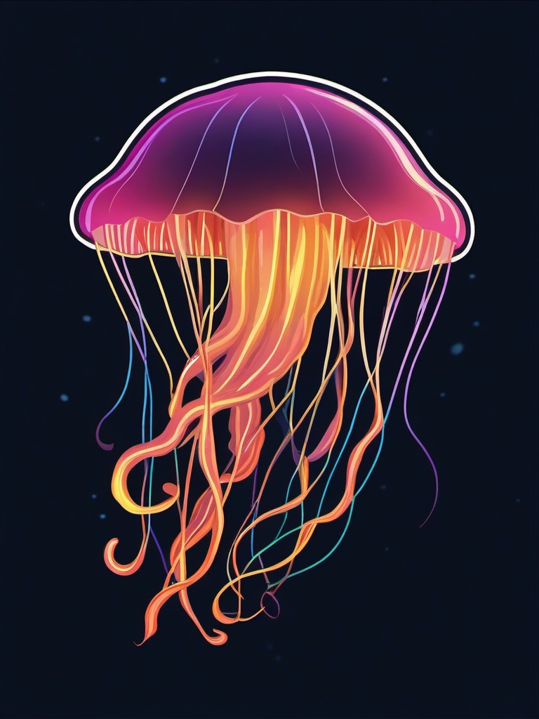 Jellyfish Glow Sticker - A glowing jellyfish illuminating the depths of the ocean. ,vector color sticker art,minimal