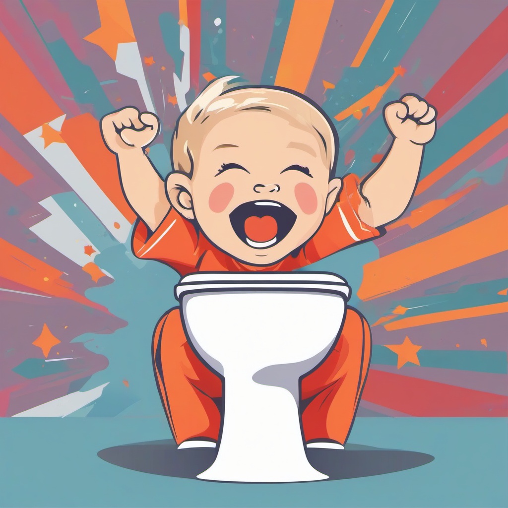 Toilet clipart - toddler cheering after using the toilet  color,minimalist,vector clipart