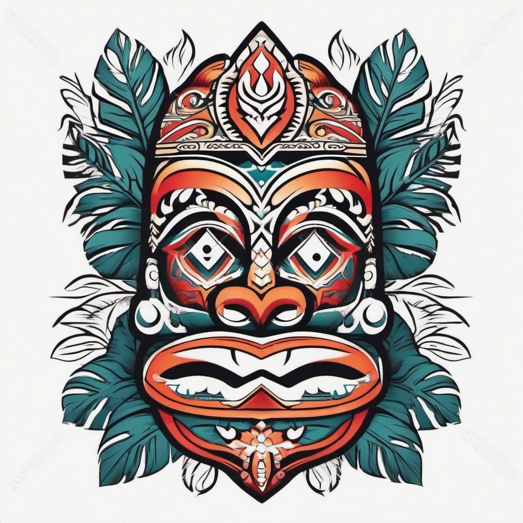 Hawaiian Tiki Tattoo - Embrace traditional and mystical vibes with a tattoo featuring the iconic Hawaiian Tiki.  simple vector color tattoo,minmal,white background