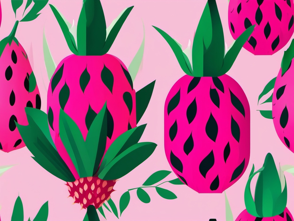 Dragon Fruit Clipart - Pink and exotic dragon fruit.  color vector clipart, minimal style