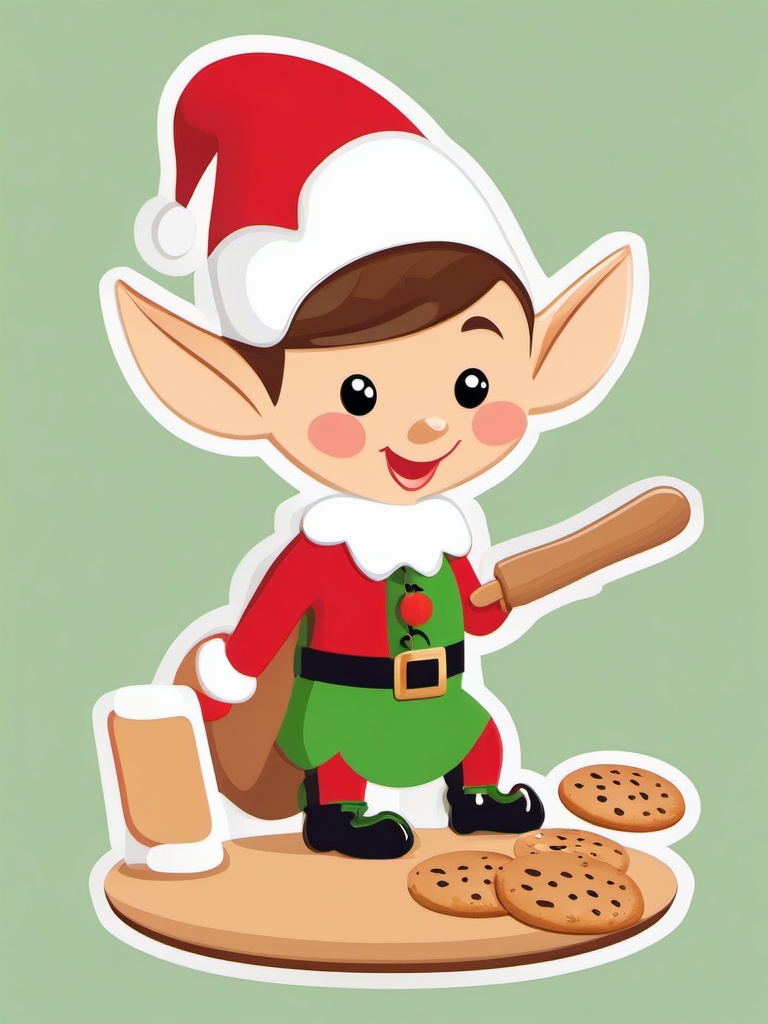 Elf clipart - elf making cookies with a rolling pin  color,minimalist,vector clipart