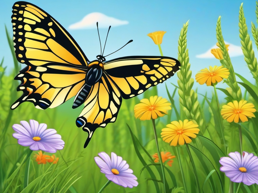 Swallowtail Butterfly Cartoon - Cartoon of butterfly in meadow  