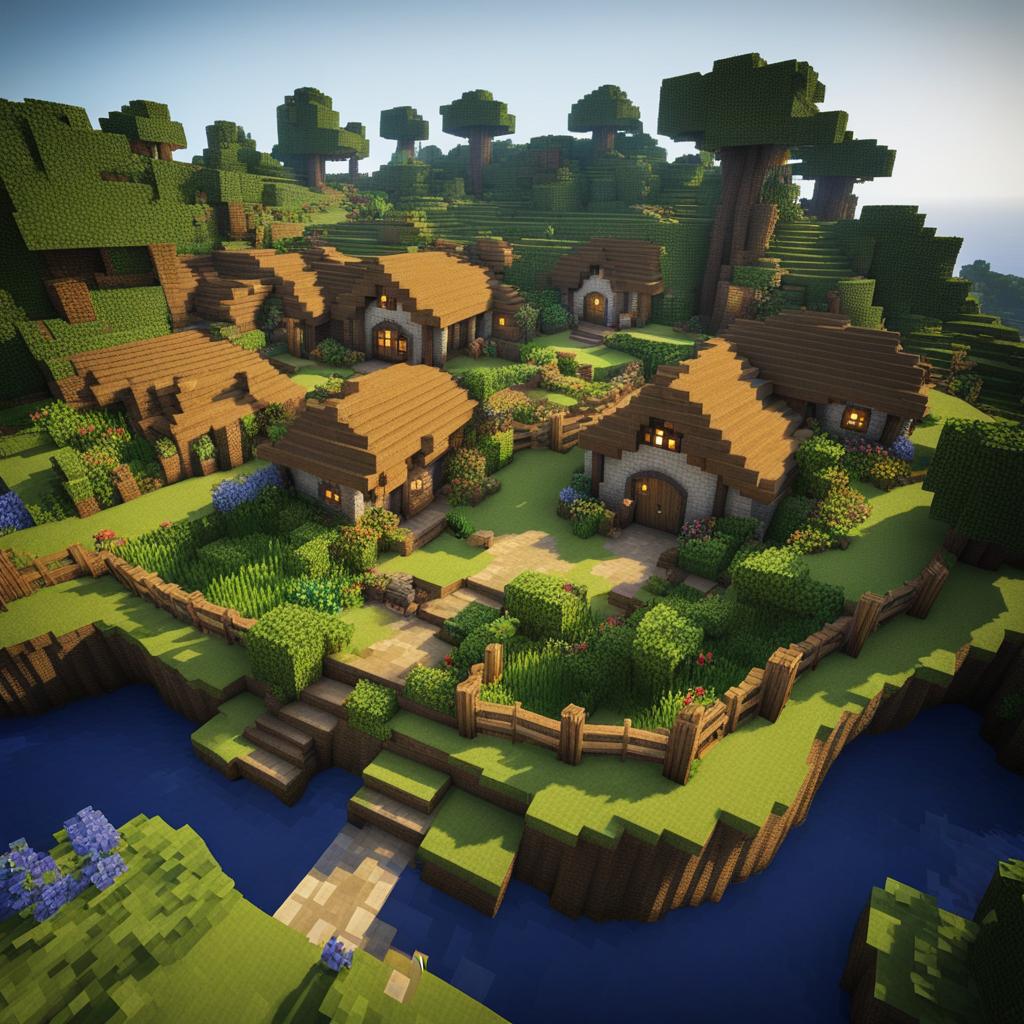 hobbit village with cozy burrows and lush gardens - minecraft house design ideas 