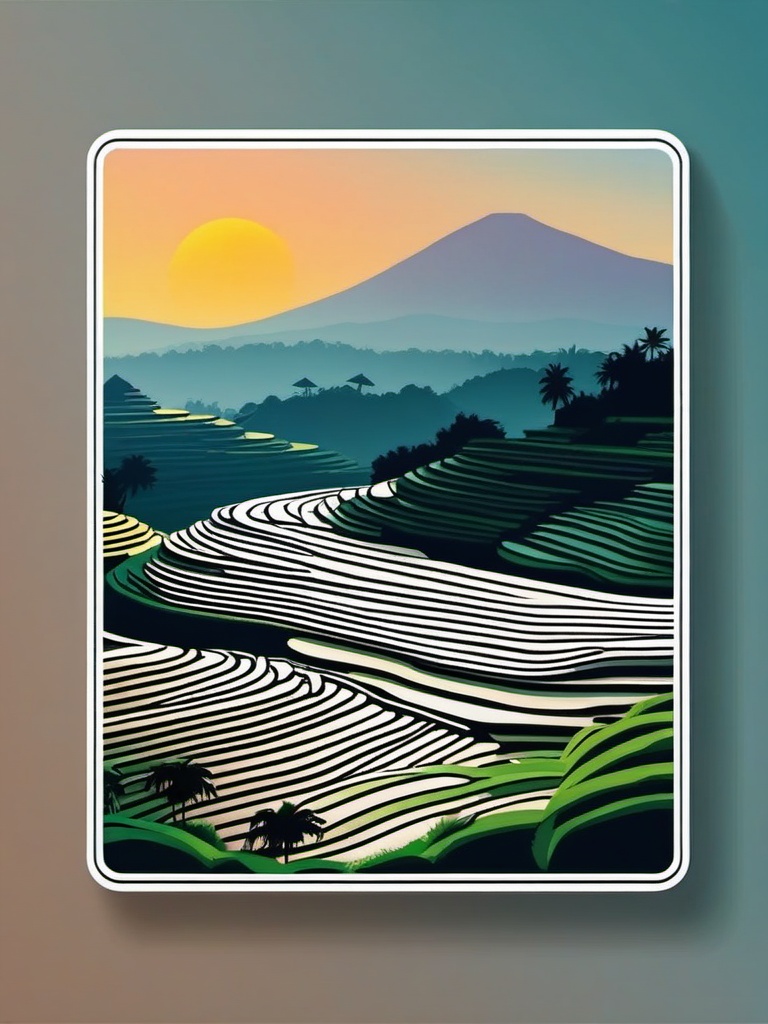 Bali Rice Terraces sticker- Scenic rice terraces in Ubud, Bali, Indonesia, , sticker vector art, minimalist design