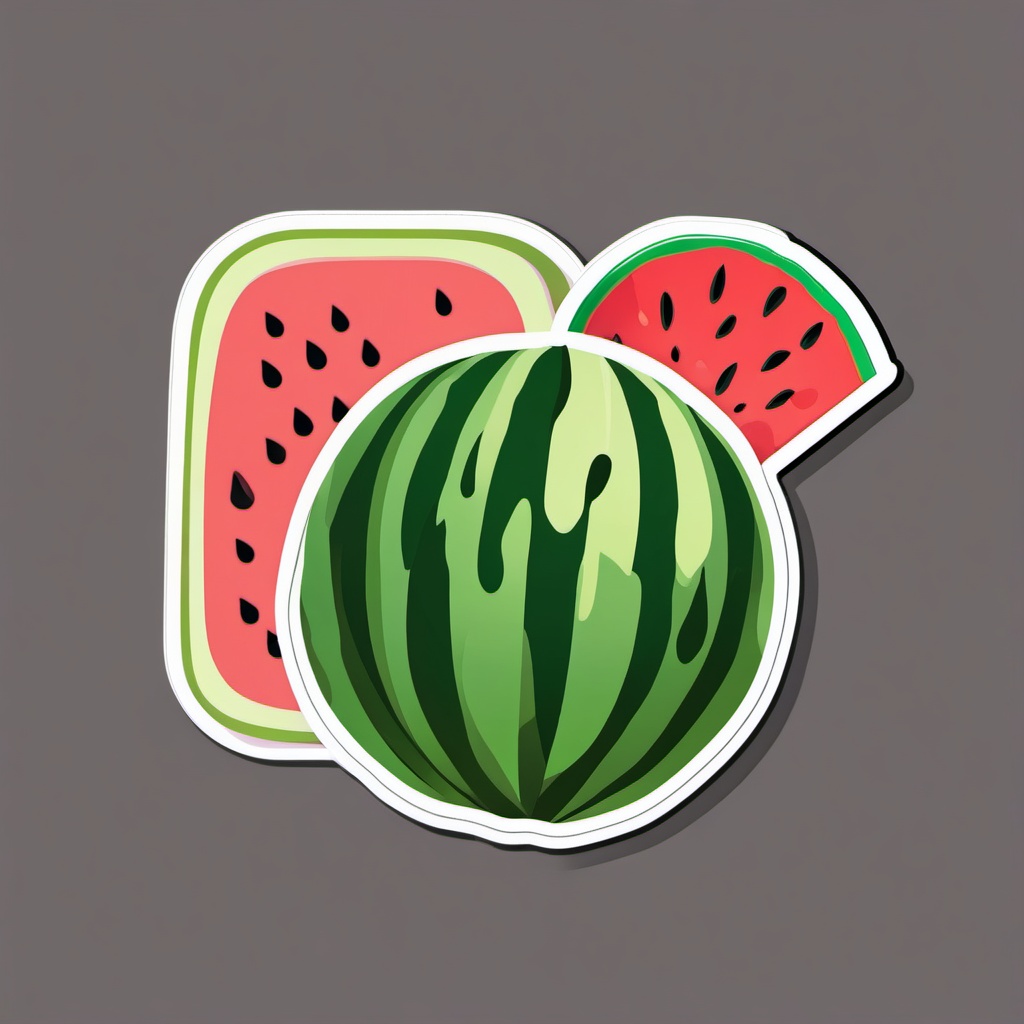 Watermelon Sticker - Refreshing and sweet, a watermelon-themed treat to cool off, , sticker vector art, minimalist design