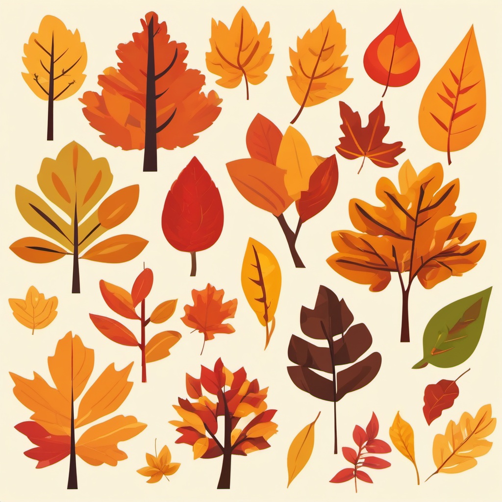 Fall tree shedding colorful leaves clipart  simple, 2d flat