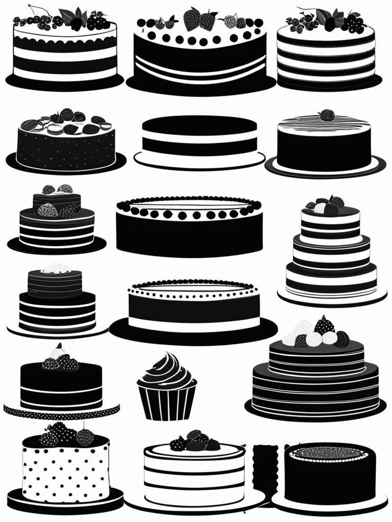 cake clipart black and white - featuring delicious layers and frosting. 