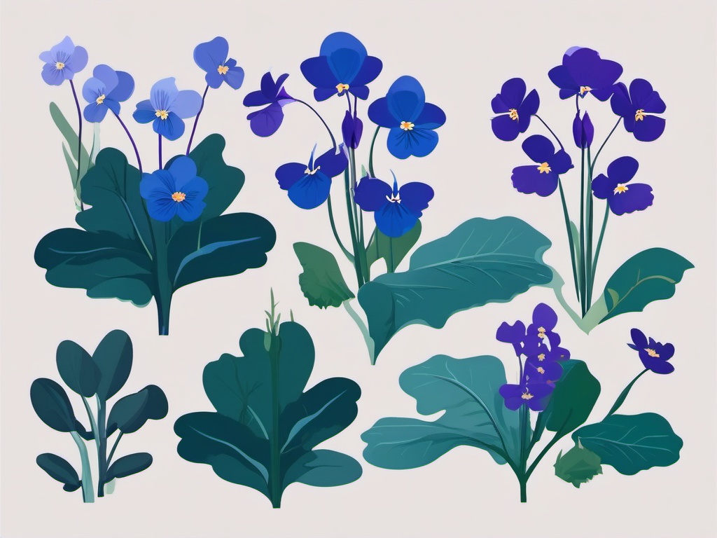 Boreal Bog Blue Violet Clip Art - Blue violets in boreal bogs,  color vector clipart, minimal style