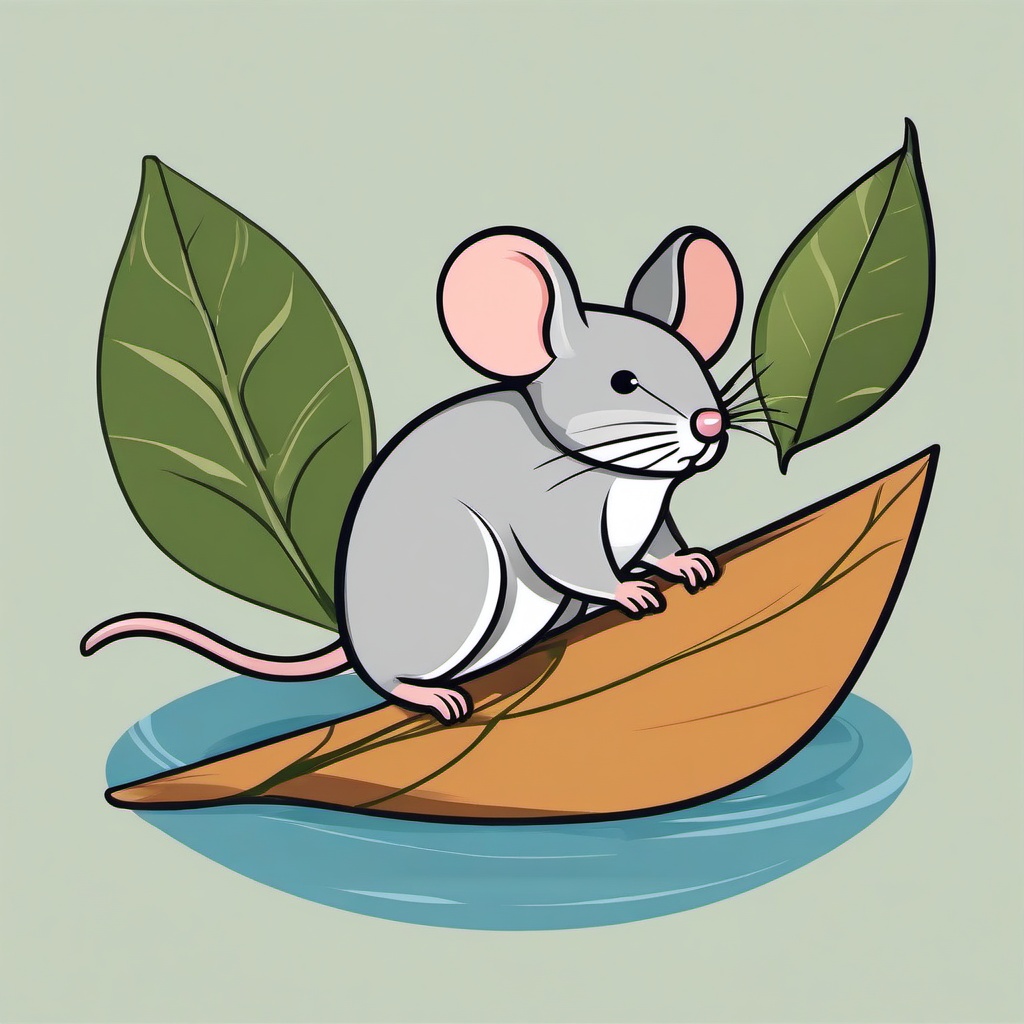 Mouse clipart - mouse riding on a leaf down a stream  color,minimalist,vector clipart